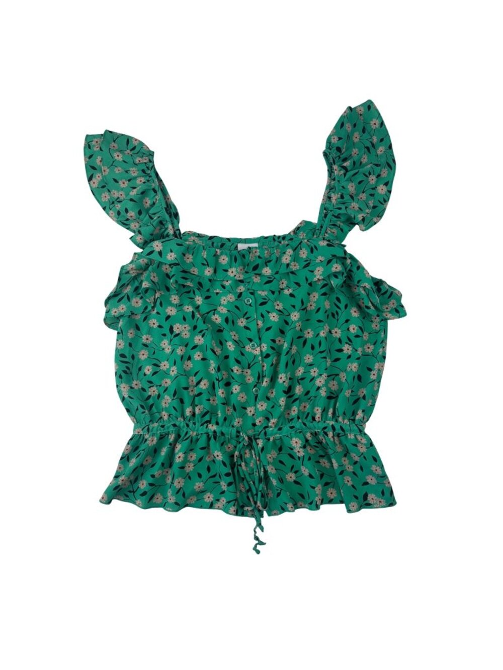 ✨3/$30 CAbi S #5809 Festival Green Floral Ruffle Tank Blouse Peplum Cottagecore